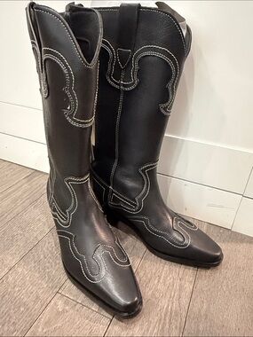 Mango Black cowboy Western-Style Heeled Knee Boots